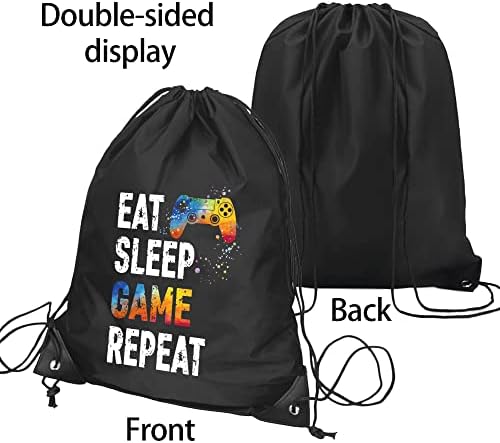 Pishovi Eat Sleep Game ทำซ้ำ DrawString Waterproop Packpack, Game Sports Bag for Man, ของขวัญผู้เล่นเกม, ของขวัญเกมสำหรับแฟนเกมเกมคนรักเกมไอเดียของขวัญคนรักเกมเกม