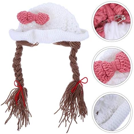 หมวกขนแกะที่ทำด้วยมือ Amosfun หมวกถักเปียหมวกน่ารักหมวก Bowknot Hat สำหรับเด็กผู้หญิง