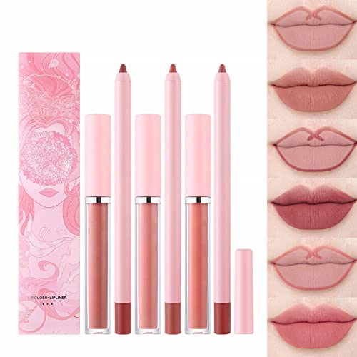 Xiahium Makeup Lip Liner Line Line Lipstick Pen Pen Foaming Pen Never Fading Lip Liner Lip Gloss 2 in 1 กล่องทั้งหมดใน