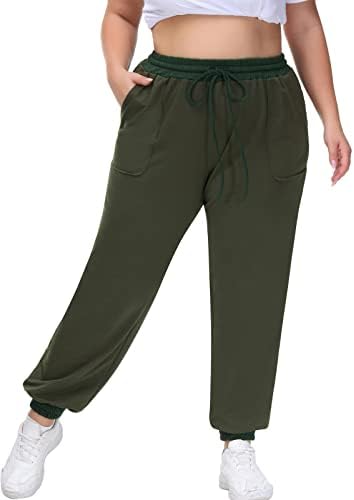 Hanna Nikole Women's Plus Smize Swetpants ดึงกางเกง joggers กีฬาหลวม ๆ ที่มีกระเป๋าเงิน